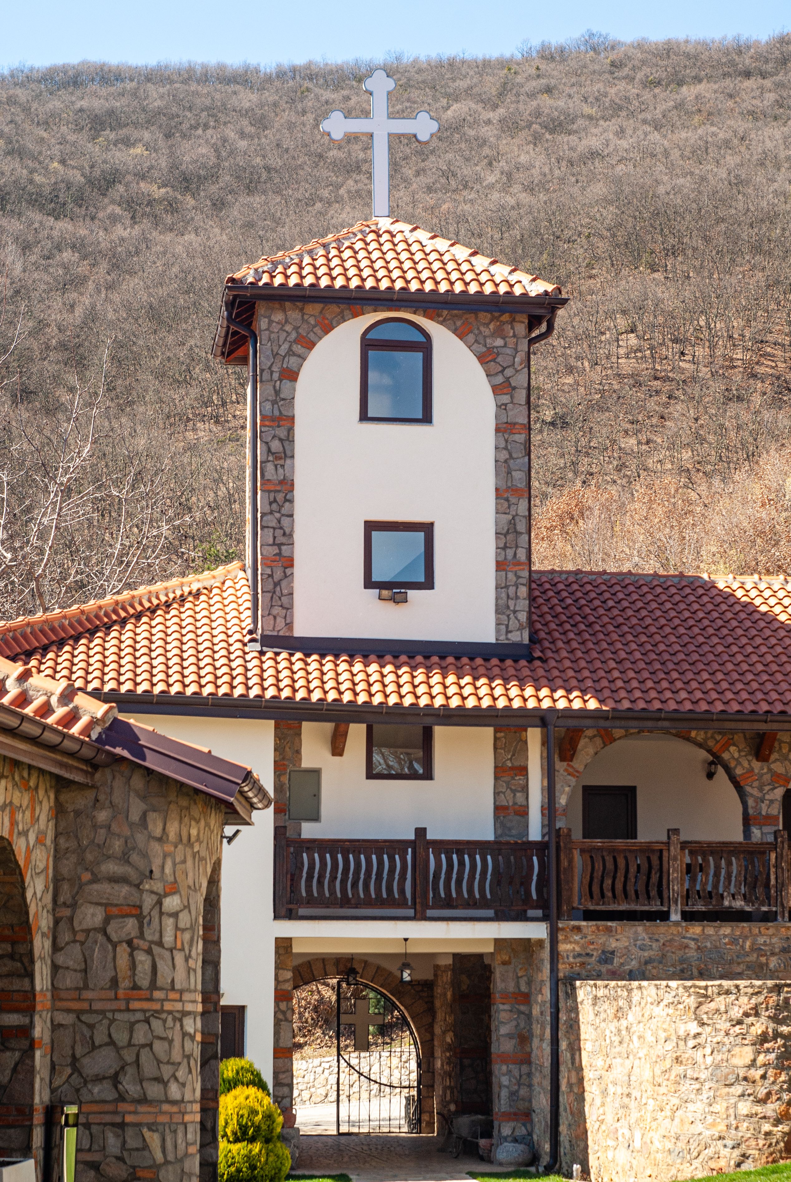 Orthodox church and mountain setting