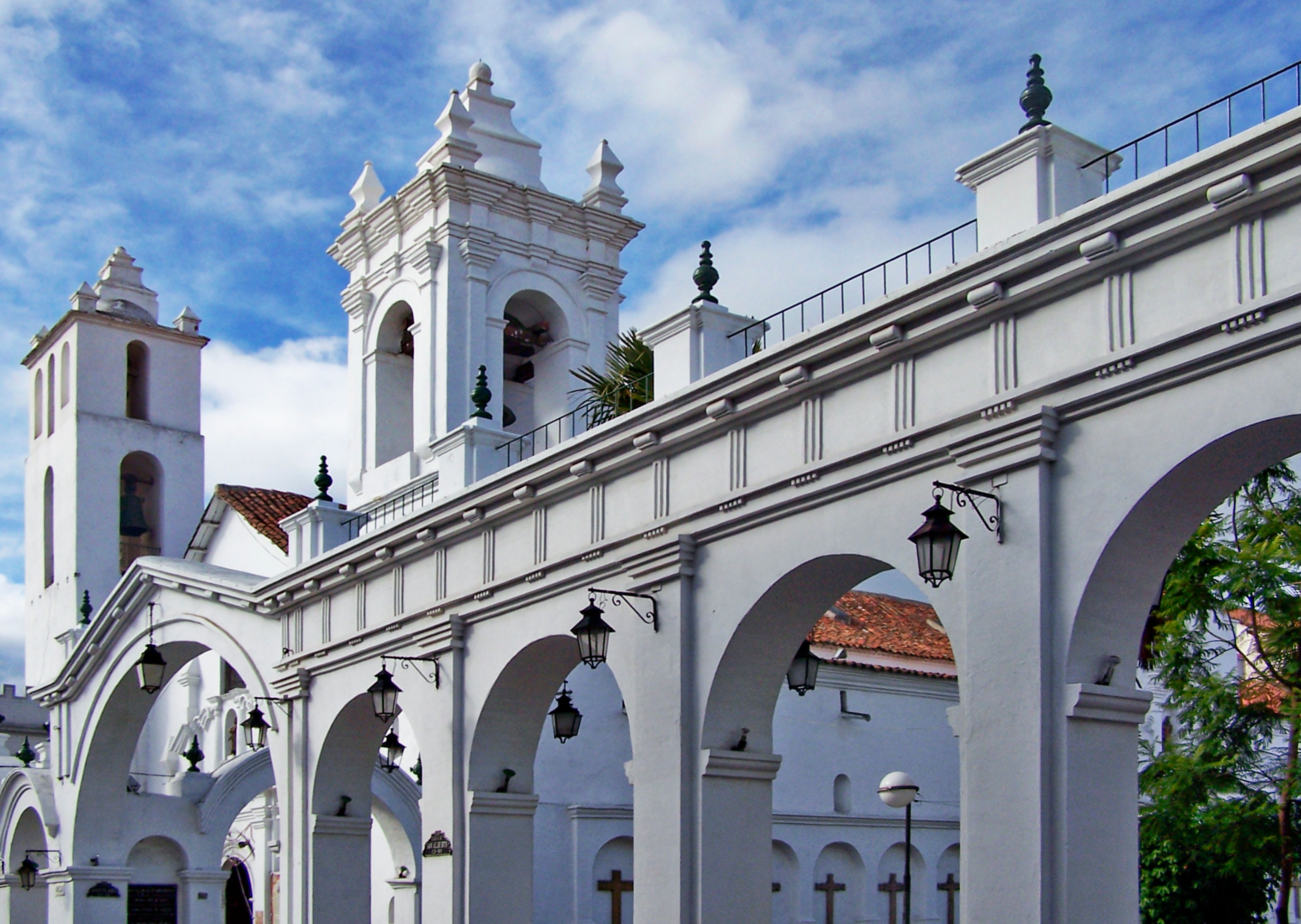 White colonial arches and towers