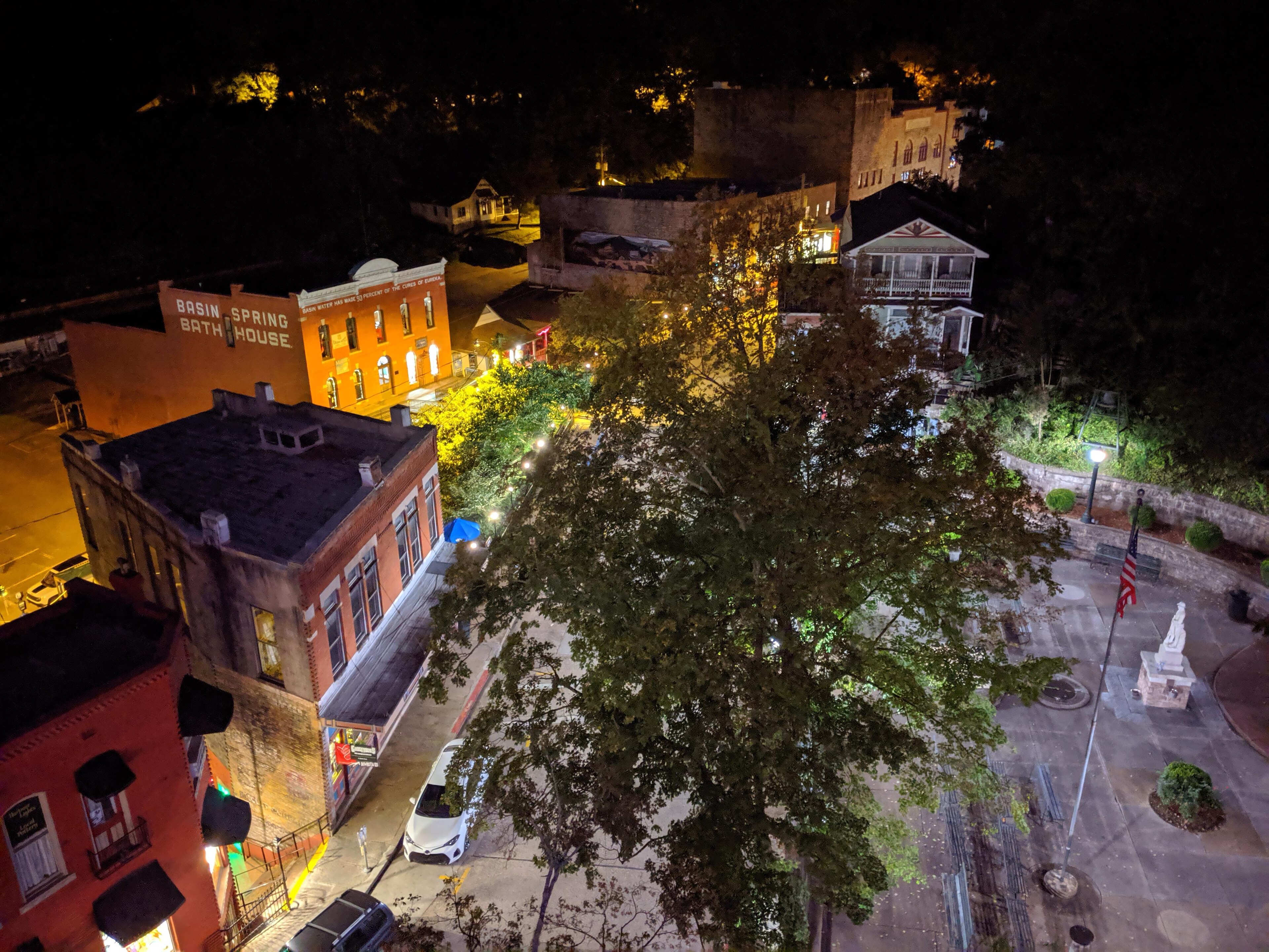 Basin Spring Park, Eureka Springs, AR at night.jpg